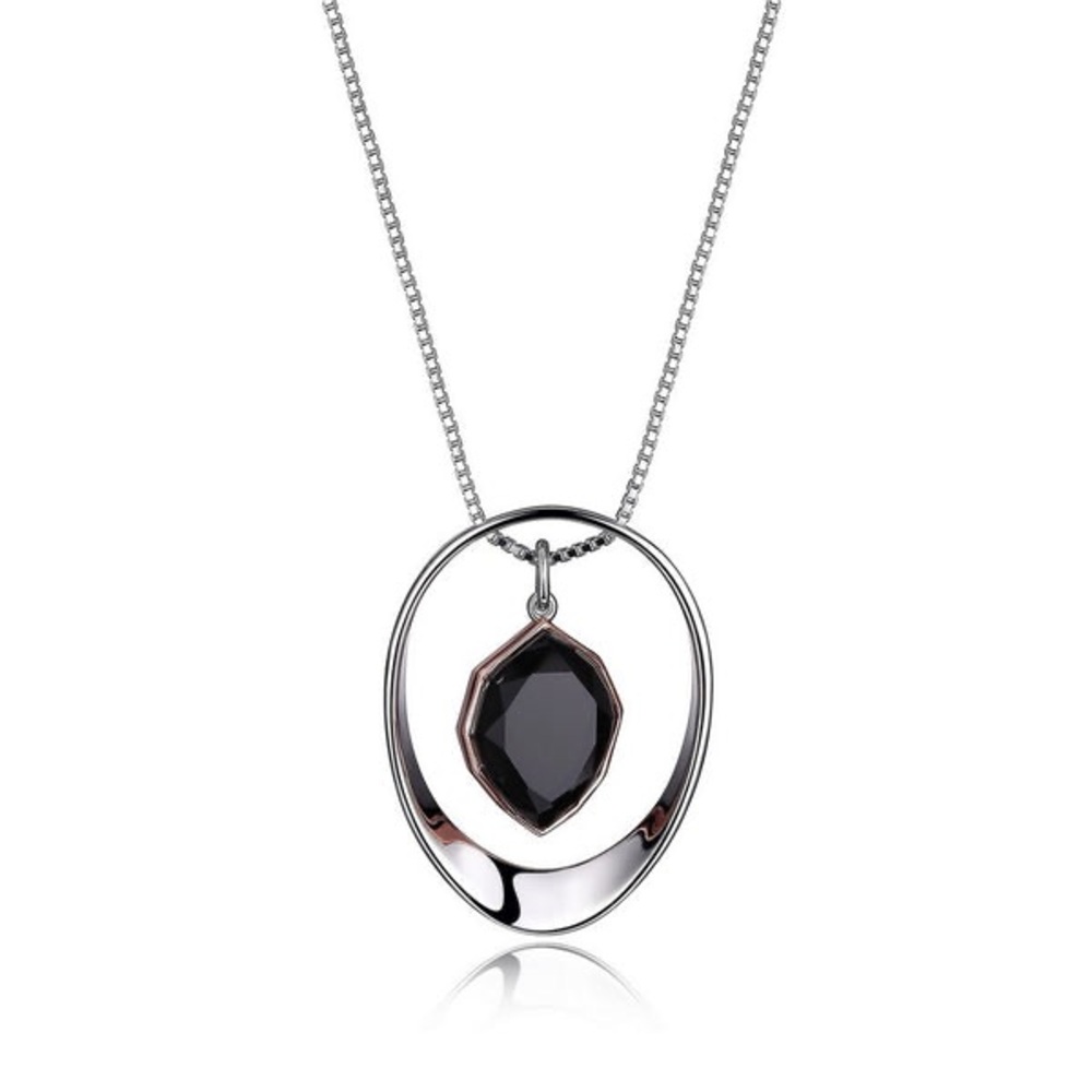 NWT ELLE Silver and Obsidian silver necklace and pendant